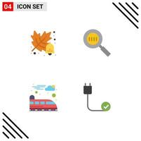 Set of 4 Modern UI Icons Symbols Signs for autumn train code magnifying connected Editable Vector Design Elements