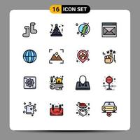 Universal Icon Symbols Group of 16 Modern Flat Color Filled Lines of crop globe communication global mail Editable Creative Vector Design Elements