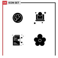 Group of 4 Modern Solid Glyphs Set for bolt file industry dollar application Editable Vector Design Elements