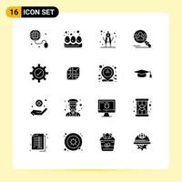 Solid Glyph Pack of 16 Universal Symbols of delivrey tick school setting user Editable Vector Design Elements