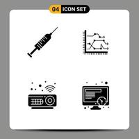 Group of 4 Modern Solid Glyphs Set for syringe graph needle business devices Editable Vector Design Elements