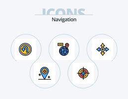 paquete de iconos llenos de línea de navegación 5 diseño de iconos. mapa. dirección. luces. Brújula. globo vector