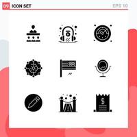 Pack of 9 creative Solid Glyphs of collapse share deadline network computing share Editable Vector Design Elements