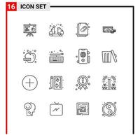 grupo universal de símbolos de icono de 16 esquemas modernos de finanzas empresariales archivo de monedas de verano elementos de diseño vectorial editables vector