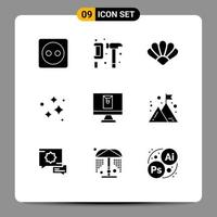 Set of 9 Vector Solid Glyphs on Grid for washing neat hammer cleaning crypto currency Editable Vector Design Elements