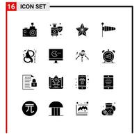 16 Thematic Vector Solid Glyphs and Editable Symbols of ay weather suitcase parachute star Editable Vector Design Elements