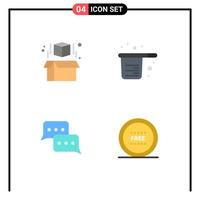 paquete de interfaz de usuario de 4 iconos planos básicos de comunicación de caja vasos para hornear mensajes elementos de diseño vectorial editables vector