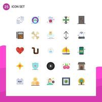 25 User Interface Flat Color Pack of modern Signs and Symbols of door wrench speed tool drink Editable Vector Design Elements
