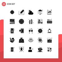 25 Thematic Vector Solid Glyphs and Editable Symbols of computer growth weather graph wifi Editable Vector Design Elements