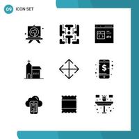 9 User Interface Solid Glyph Pack of modern Signs and Symbols of monastery church app christian development Editable Vector Design Elements