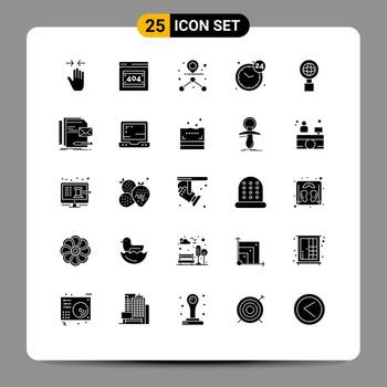 conjunto de pictogramas de 25 glifos sólidos simples del servidor de servicios de Internet reloj abierto elementos de diseño vectorial editables vector