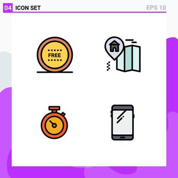 Editable Vector Line Pack of 4 Simple Filledline Flat Colors of ecommerce stopwatch line location time Editable Vector Design Elements