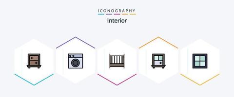 paquete de iconos de 25 líneas completas de interior que incluye la habitación. casa. cama. hogar. ventana vector