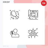 paquete de 4 modernos signos y símbolos de colores planos de línea de relleno para medios de impresión web, como los costos de la casa de pavo del cliente de alimentos, elementos de diseño de vectores editables
