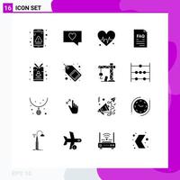 Mobile Interface Solid Glyph Set of 16 Pictograms of id support medical help document Editable Vector Design Elements