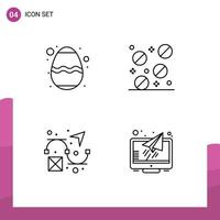 Mobile Interface Line Set of 4 Pictograms of easter design festival tablets monitor Editable Vector Design Elements