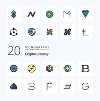 Paquete de iconos de color lleno de línea de 20 criptomonedas como monedas, vóxeles de moneda criptográfica, créditos de juegos criptográficos vector