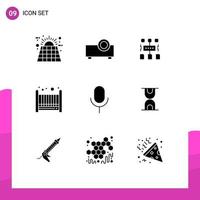 Group of 9 Solid Glyphs Signs and Symbols for basic mic algorithm cradle baby Editable Vector Design Elements