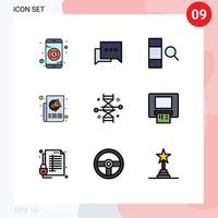 Universal Icon Symbols Group of 9 Modern Filledline Flat Colors of genetic modification dna search chromosome paper Editable Vector Design Elements