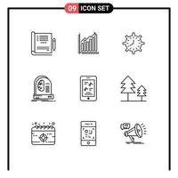 Universal Icon Symbols Group of 9 Modern Outlines of work timing marketing timepiece deadline Editable Vector Design Elements