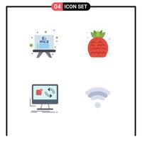 conjunto moderno de 4 iconos planos pictograma de aplicación de placa sincronización de fruta de fresa elementos de diseño vectorial editables vector