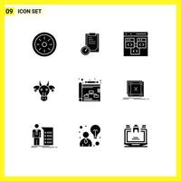 Set of 9 Vector Solid Glyphs on Grid for indian animals time adornment develop Editable Vector Design Elements