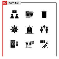 Modern Set of 9 Solid Glyphs Pictograph of check gear instagram commerce configuration Editable Vector Design Elements