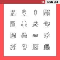 Modern Set of 16 Outlines and symbols such as bill invoice food file data Editable Vector Design Elements