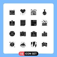 Group of 16 Solid Glyphs Signs and Symbols for strategy laboratory love lab audio Editable Vector Design Elements