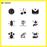 Modern Set of 9 Solid Glyphs Pictograph of develop build favorite energy energy bulb Editable Vector Design Elements