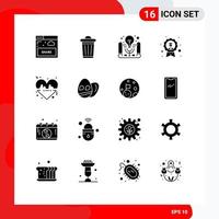 16 Universal Solid Glyphs Set for Web and Mobile Applications beat employee active learning badge achievement Editable Vector Design Elements