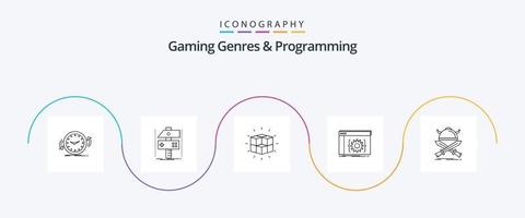 Gaming Genres And Programming Line 5 Icon Pack Including coding. api. developer. cube. puzzle vector