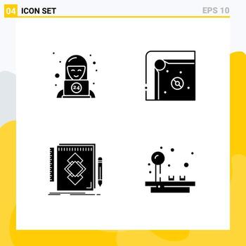 4 Universal Solid Glyphs Set for Web and Mobile Applications customer tool service game draw Editable Vector Design Elements