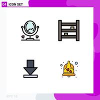 Mobile Interface Filledline Flat Color Set of 4 Pictograms of mirror dawn cabinet interior bell Editable Vector Design Elements