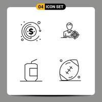 Modern Set of 4 Filledline Flat Colors and symbols such as currency drink man goal food Editable Vector Design Elements