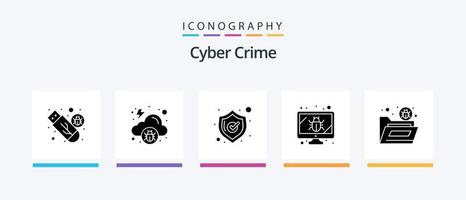 Cyber Crime Glyph 5 Icon Pack Including file. security. malware. screen. bug. Creative Icons Design vector