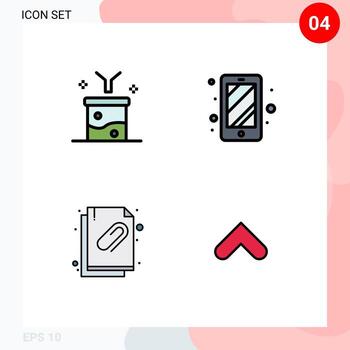 Pack of 4 creative Filledline Flat Colors of big data and science concept attachment funnel smart phone file Editable Vector Design Elements