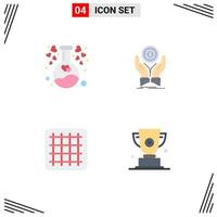 Pack of 4 Modern Flat Icons Signs and Symbols for Web Print Media such as chemical gird love stack trophy Editable Vector Design Elements