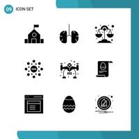 Group of 9 Modern Solid Glyphs Set for hobby rank healthcare seo globe Editable Vector Design Elements