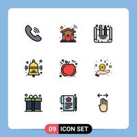 Set of 9 Vector Filledline Flat Colors on Grid for hand fruit creating blueprint apple back Editable Vector Design Elements