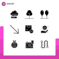 9 Thematic Vector Solid Glyphs and Editable Symbols of shipping code beach barcode right Editable Vector Design Elements