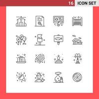 User Interface Pack of 16 Basic Outlines of music cradle file bad game Editable Vector Design Elements