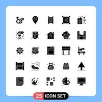 Group of 25 Solid Glyphs Signs and Symbols for hobbies programing ticket development coding Editable Vector Design Elements