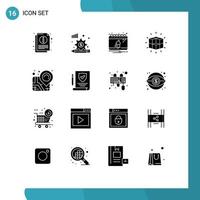 16 Universal Solid Glyphs Set for Web and Mobile Applications location solution bell puzzle box Editable Vector Design Elements