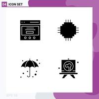 Group of 4 Modern Solid Glyphs Set for communication beach user electric weather Editable Vector Design Elements