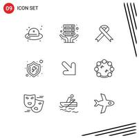 9 User Interface Outline Pack of modern Signs and Symbols of down verify aids shield safe Editable Vector Design Elements