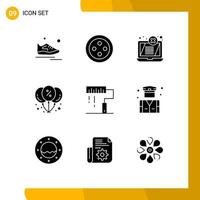 Modern Set of 9 Solid Glyphs Pictograph of development coding error party discount Editable Vector Design Elements