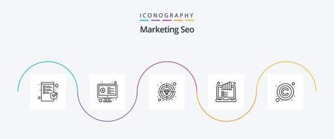 Marketing Seo Line 5 Icon Pack Including copyright. graph. premium. rank screen. lcd ranking vector