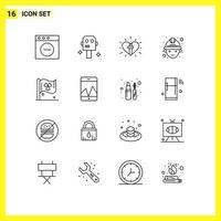 Modern Set of 16 Outlines and symbols such as analytics sign celebration flag miner Editable Vector Design Elements