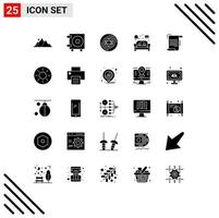 Pack of 25 creative Solid Glyphs of document living circle home chair Editable Vector Design Elements